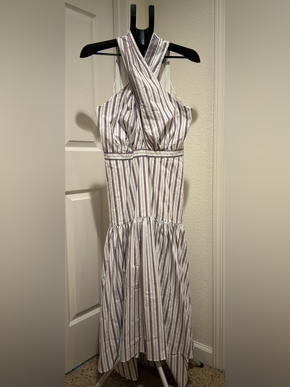 Veronica Beard White and Lavender Striped Maxi Dress